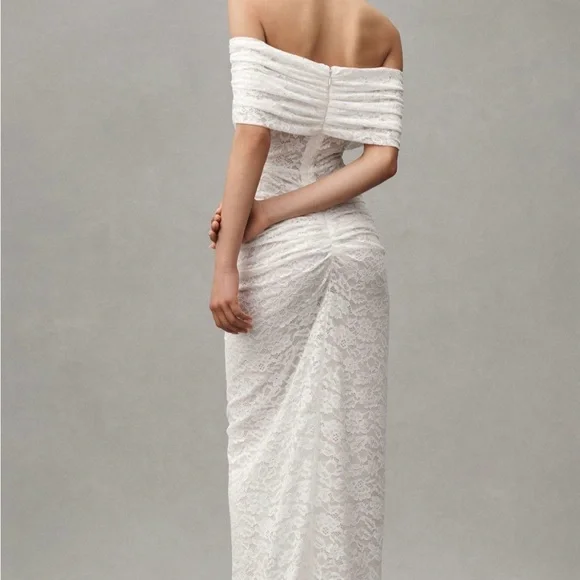 Ronny Kobo Tamsin Off-the-Shoulder Ruched Lace Maxi Dress Large Ronny Kobo Tamsin Off-the-Shoulder Ruched Lace Maxi Dress Large